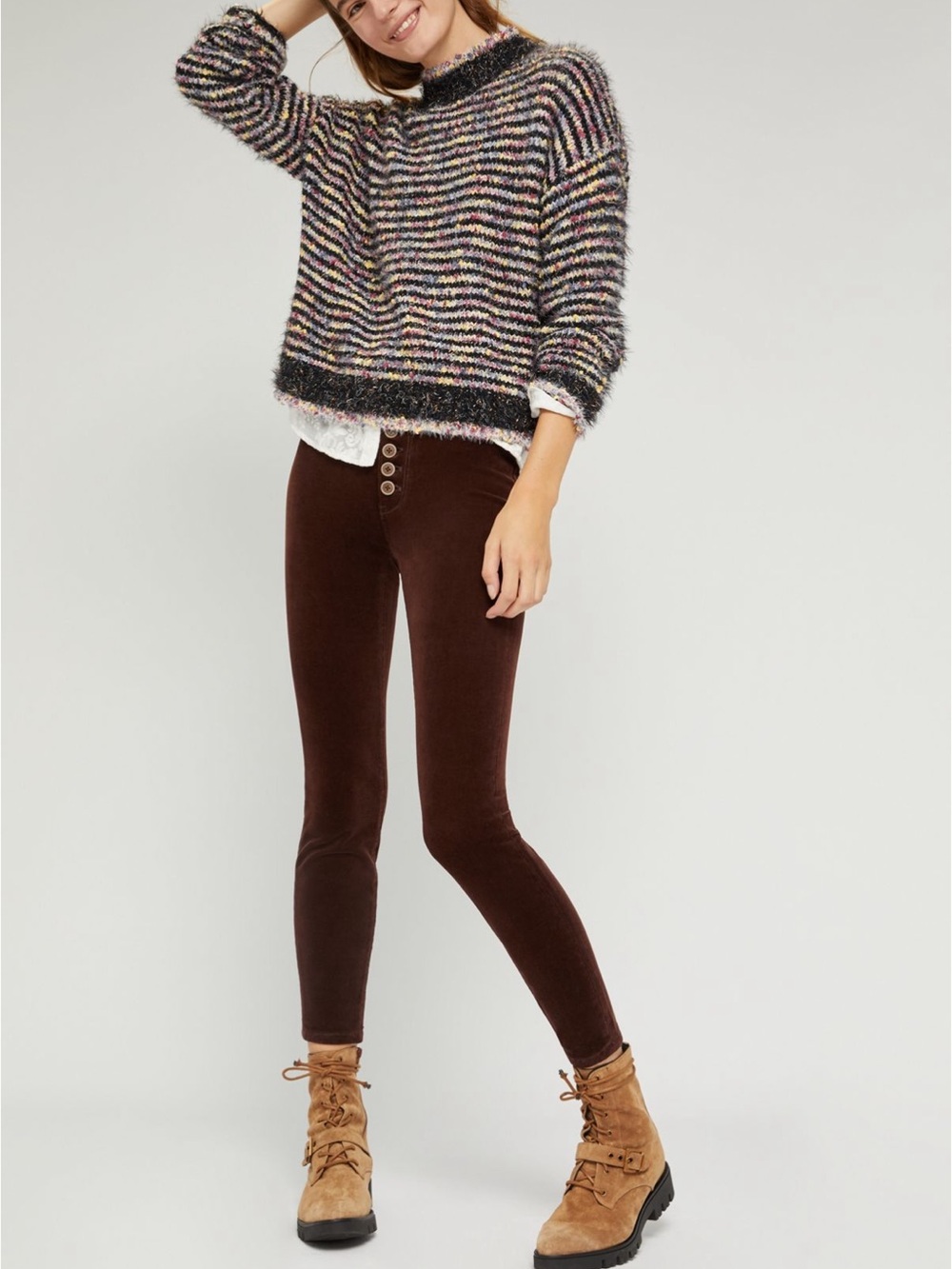 Anthropologie Pilcro High-Rise Button Fly Women's Corduroy Jeans - Brown